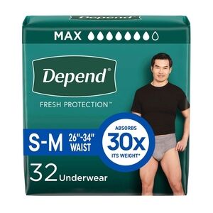 Depend Fresh Protection Men's Incontinence Underwear, Max Absorbency, Size S/M